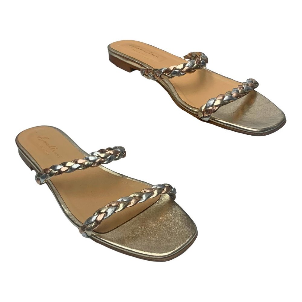 AVELLINI Braided Metallic Double Strap Slide Sandals Womens